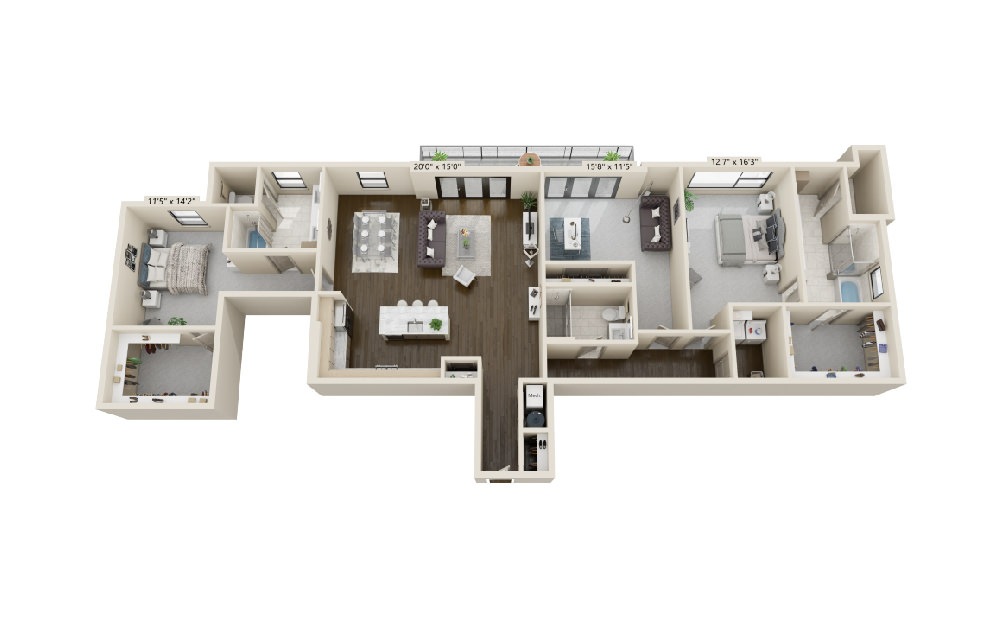 C3 - 3 Bed & 3 Bath Floor Plan At The Drake Apartments
